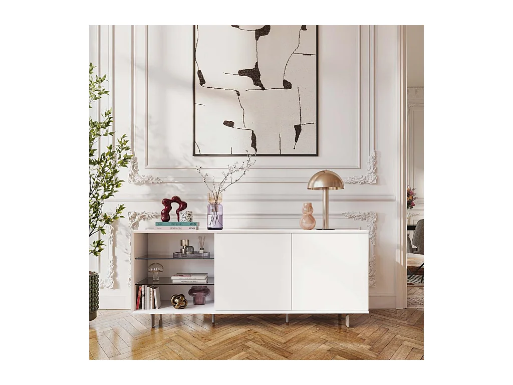 Habitat - Buffet bas 2 portes et pieds en métal - Blanc polaire - Agnes