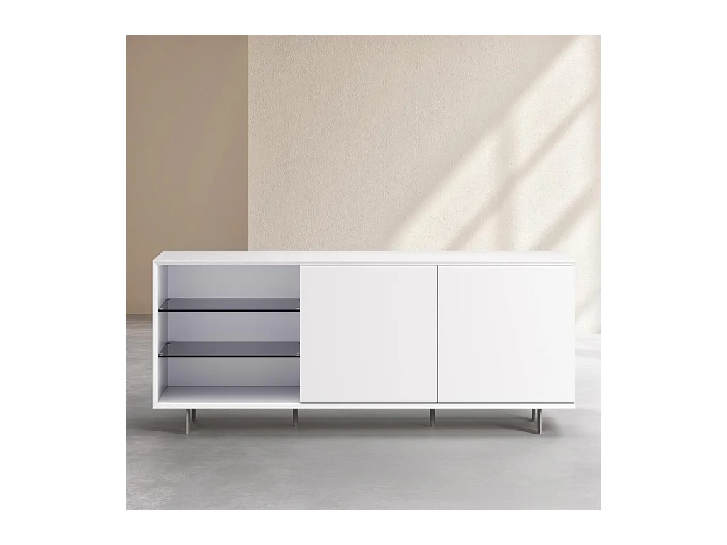 Habitat - Buffet bas 2 portes et pieds en métal - Blanc polaire - Agnes