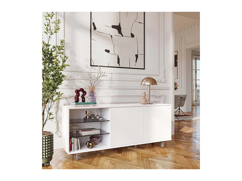 Habitat - Buffet bas 2 portes et pieds en métal - Blanc polaire - Agnes