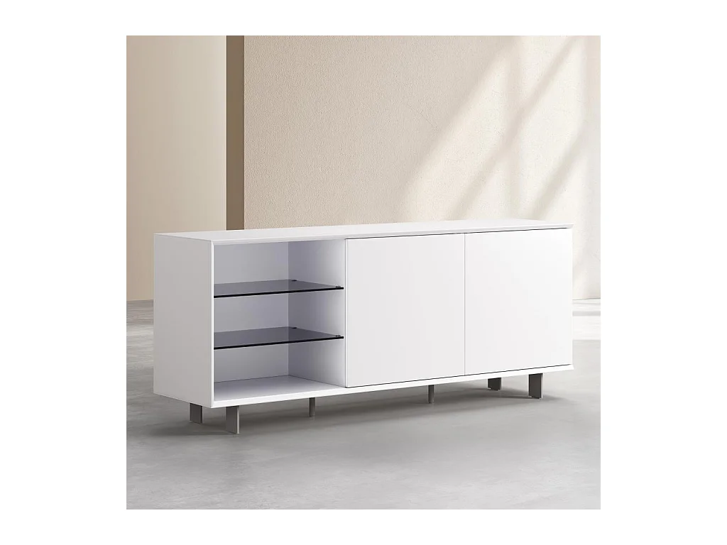 Habitat - Buffet bas 2 portes et pieds en métal - Blanc polaire - Agnes