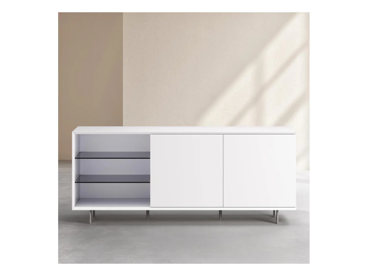 Habitat - Buffet bas 2 portes et pieds en métal - Blanc polaire - Agnes