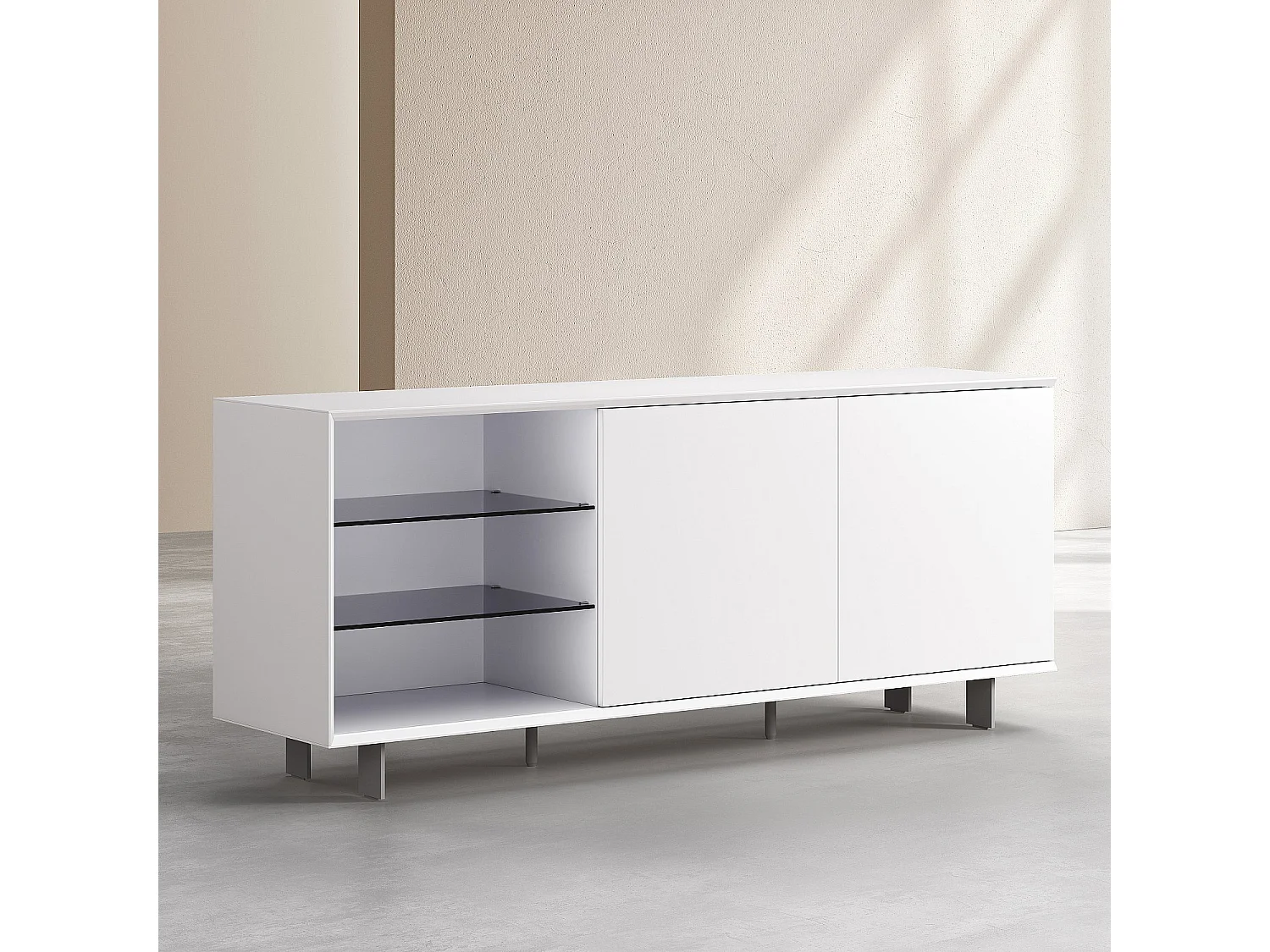 Buffet bas 2 portes et pieds en métal - Blanc polaire