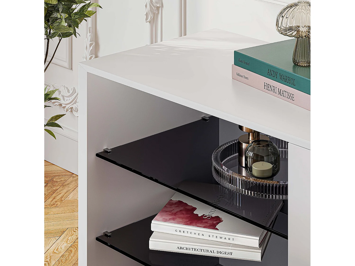 Buffet bas 2 portes et pieds en métal - Blanc polaire