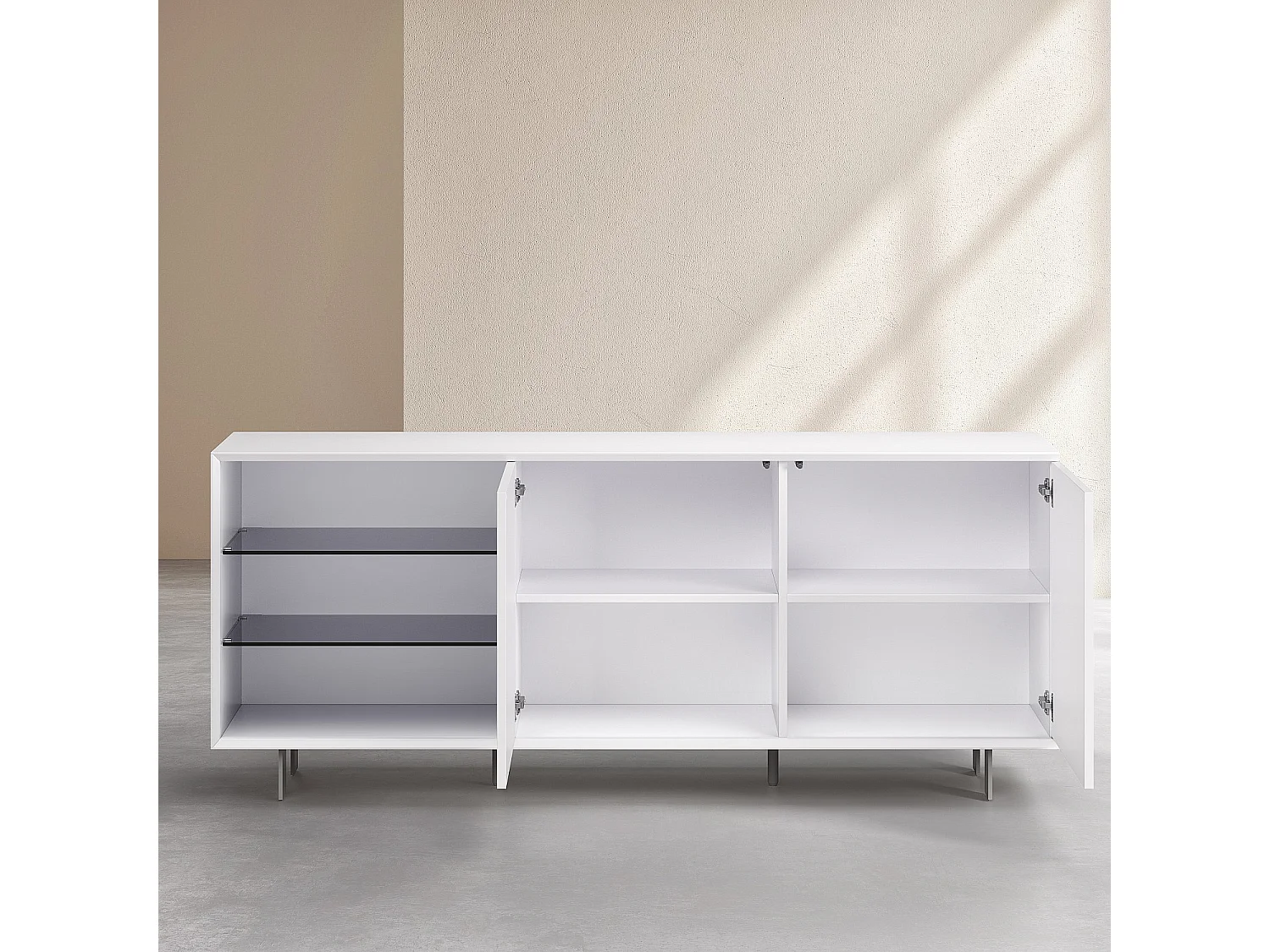 Buffet bas 2 portes et pieds en métal - Blanc polaire