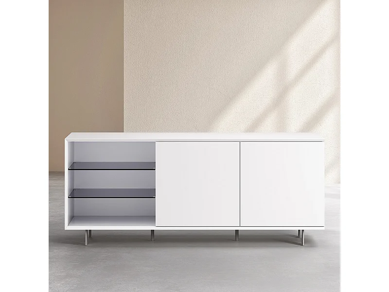 Habitat - Buffet bas 2 portes et pieds en métal - Blanc polaire - Agnes