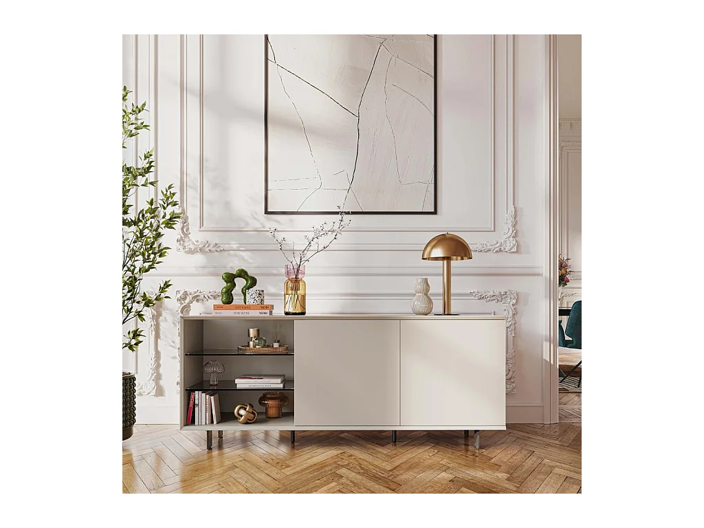 Habitat - Buffet bas 2 portes et pieds en métal - Crème - Agnes