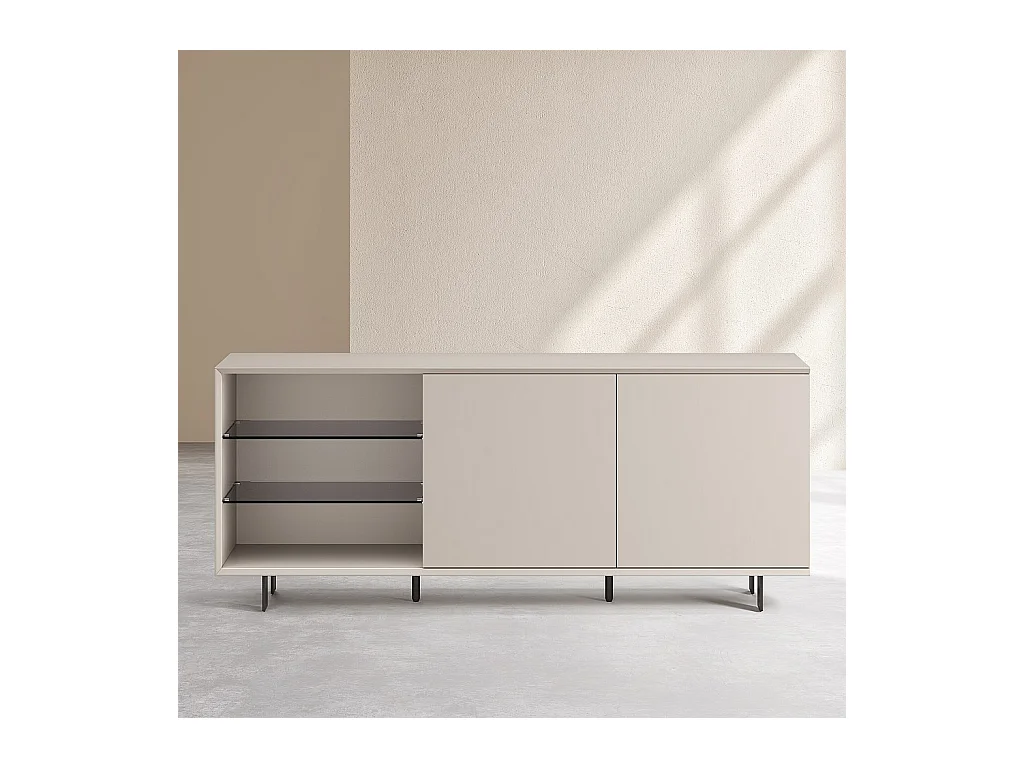 Habitat - Buffet bas 2 portes et pieds en métal - Crème - Agnes