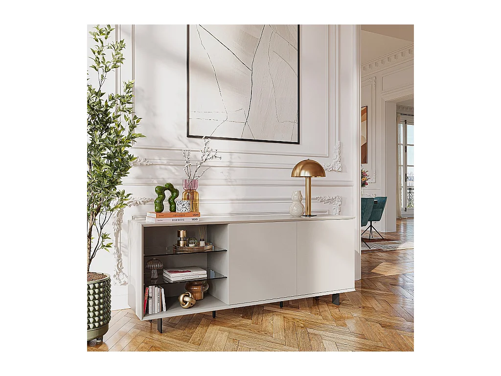 Habitat - Buffet bas 2 portes et pieds en métal - Crème - Agnes