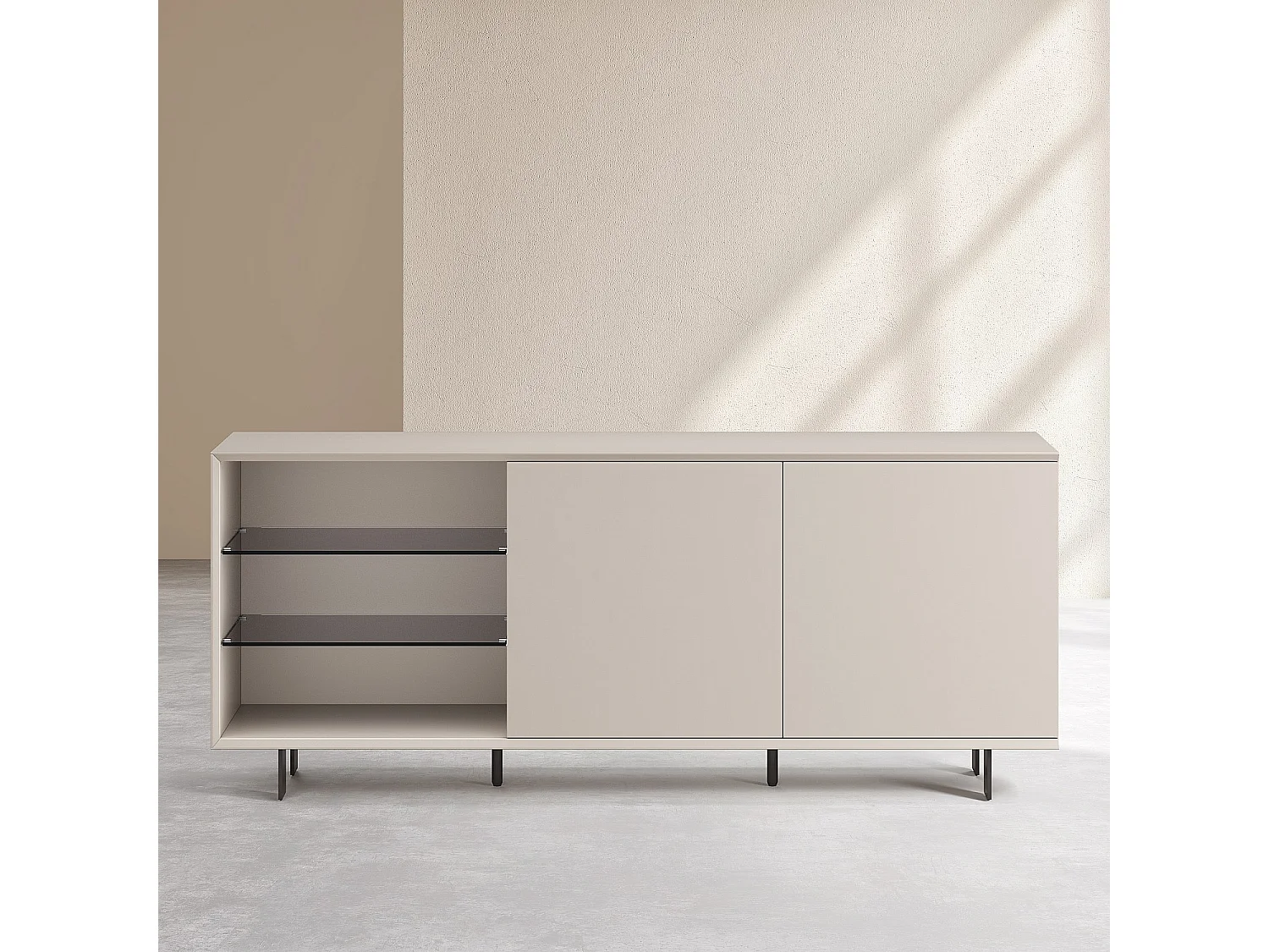 Buffet bas 2 portes et pieds en métal - Crème