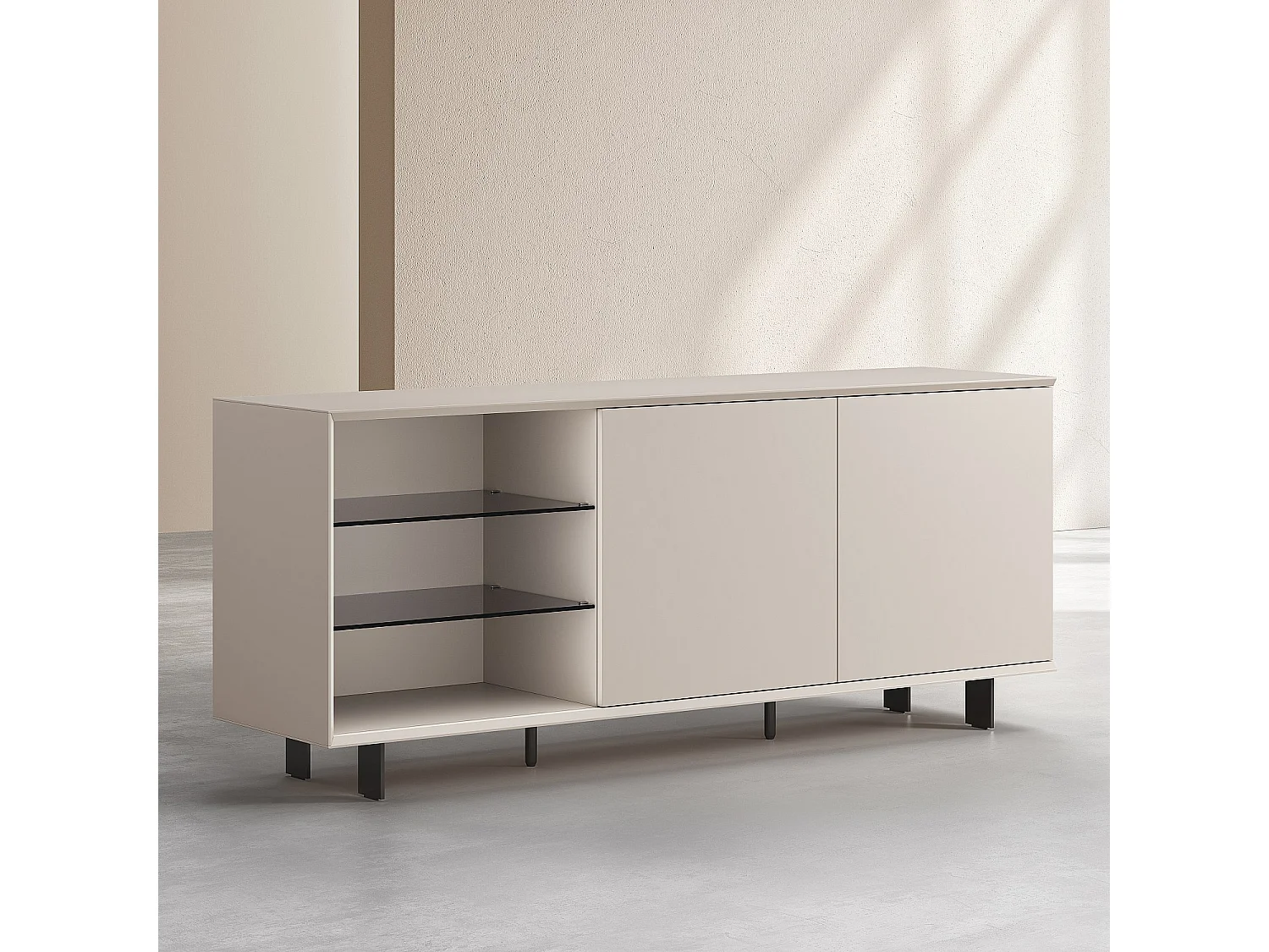 Buffet bas 2 portes et pieds en métal - Crème