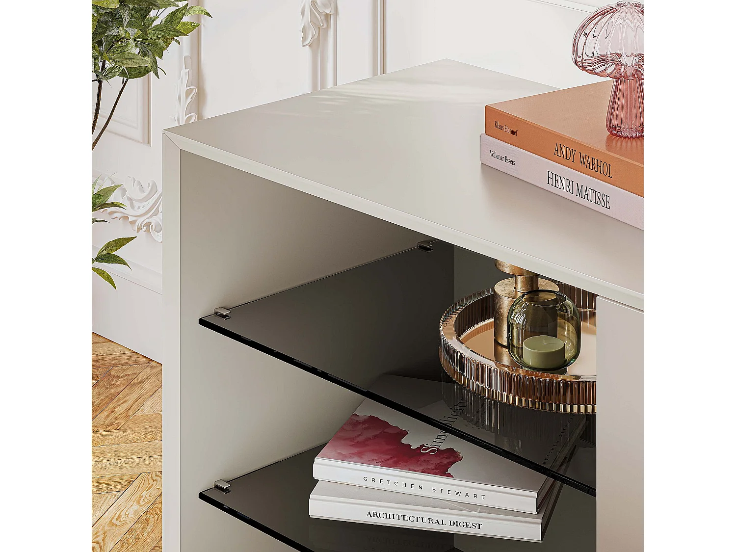 Buffet bas 2 portes et pieds en métal - Crème