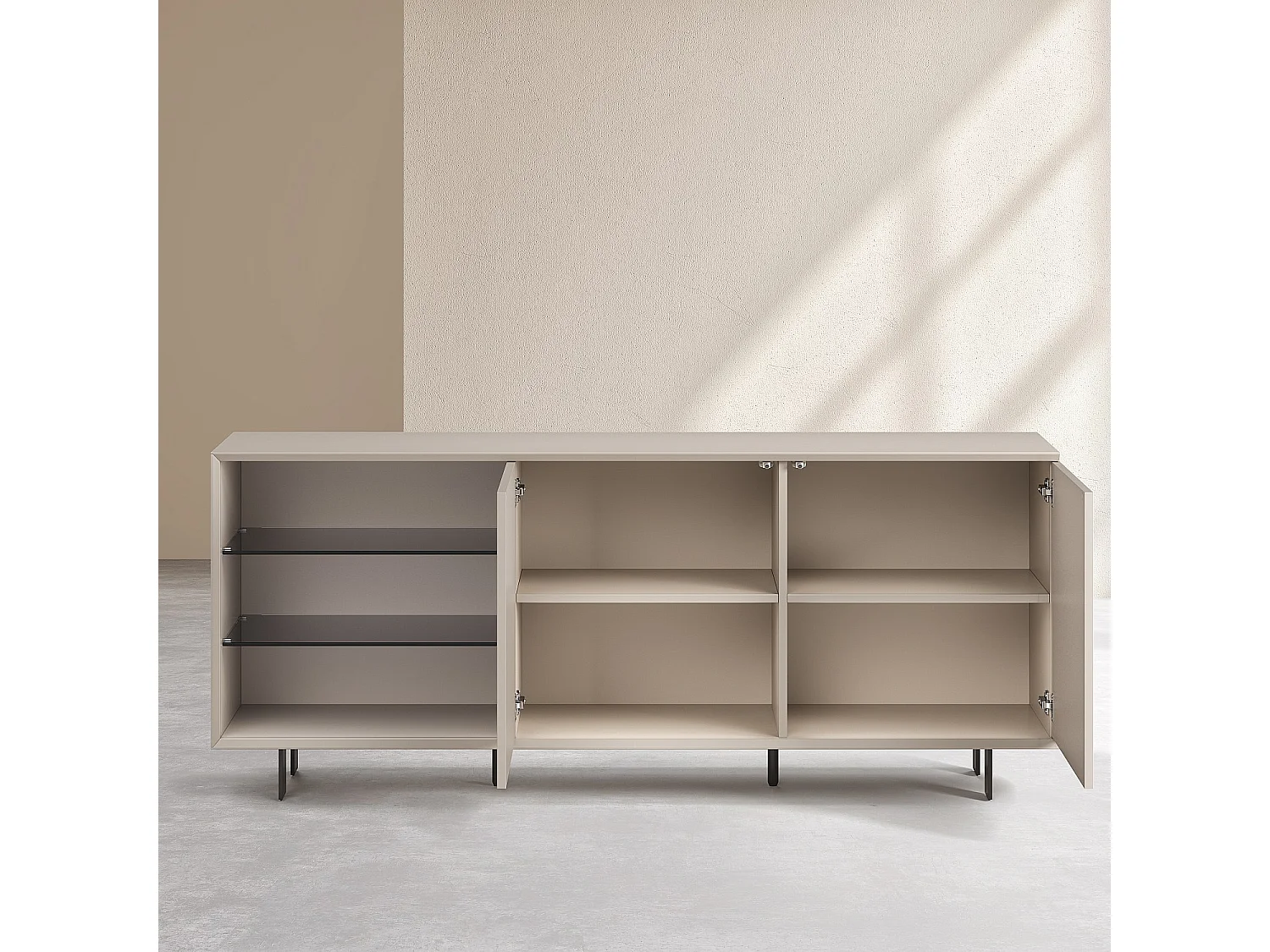 Buffet bas 2 portes et pieds en métal - Crème