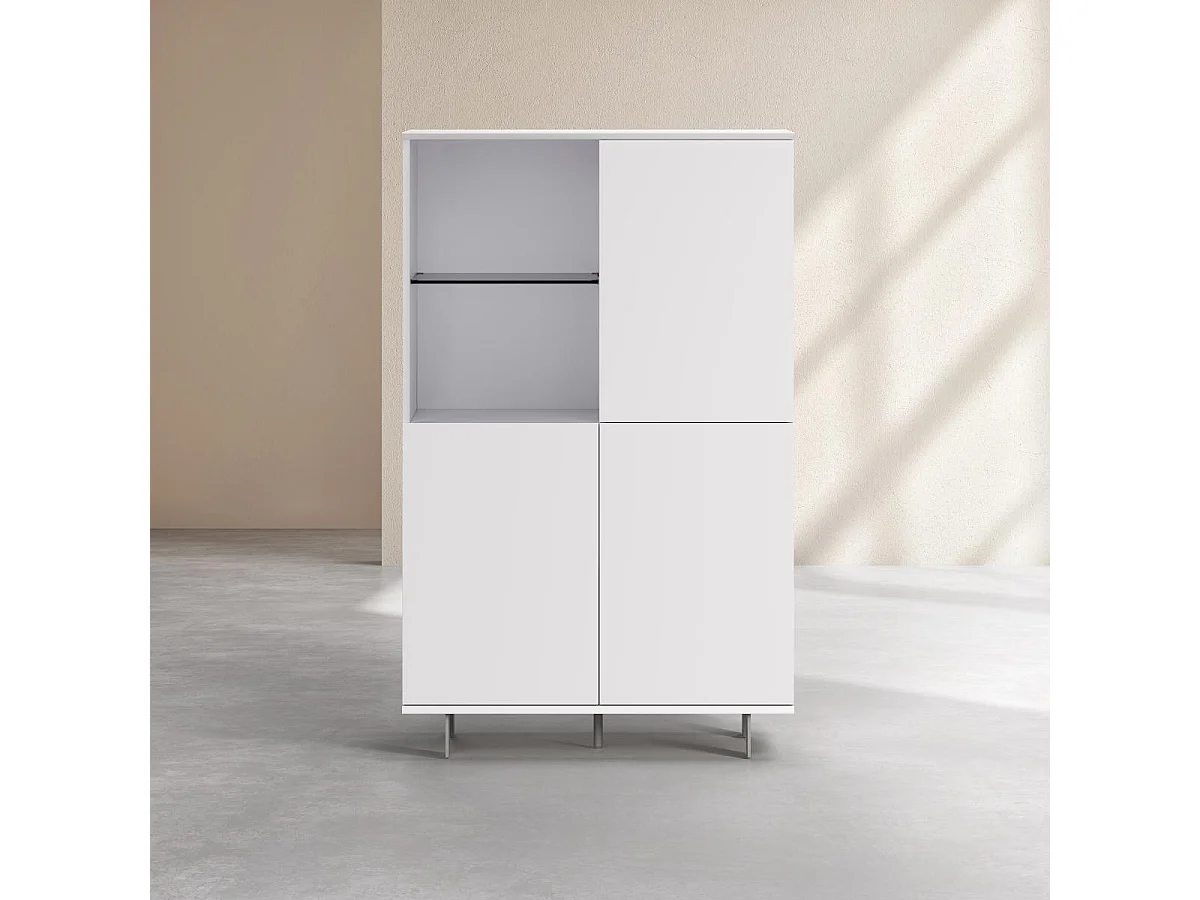 Habitat - Buffet haut 3 portes et pieds en métal - Blanc polaire - Agnes