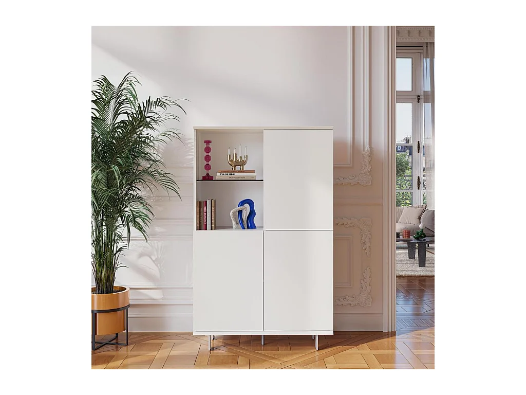 Habitat - Buffet haut 3 portes et pieds en métal - Blanc polaire - Agnes