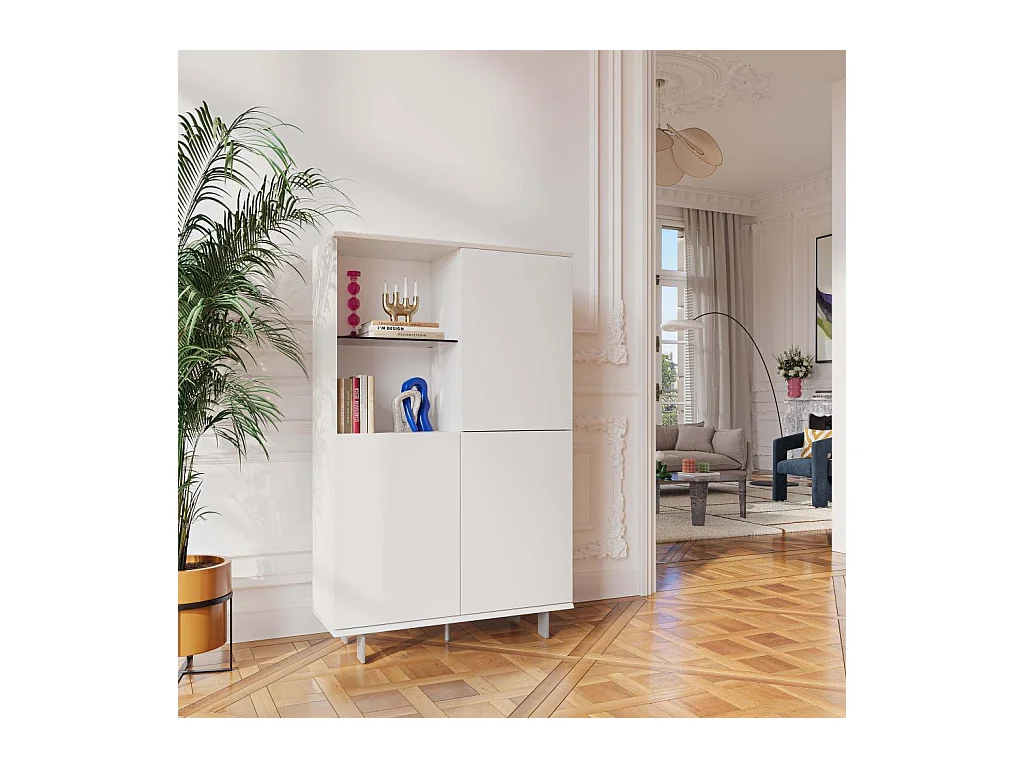 Habitat - Buffet haut 3 portes et pieds en métal - Blanc polaire - Agnes