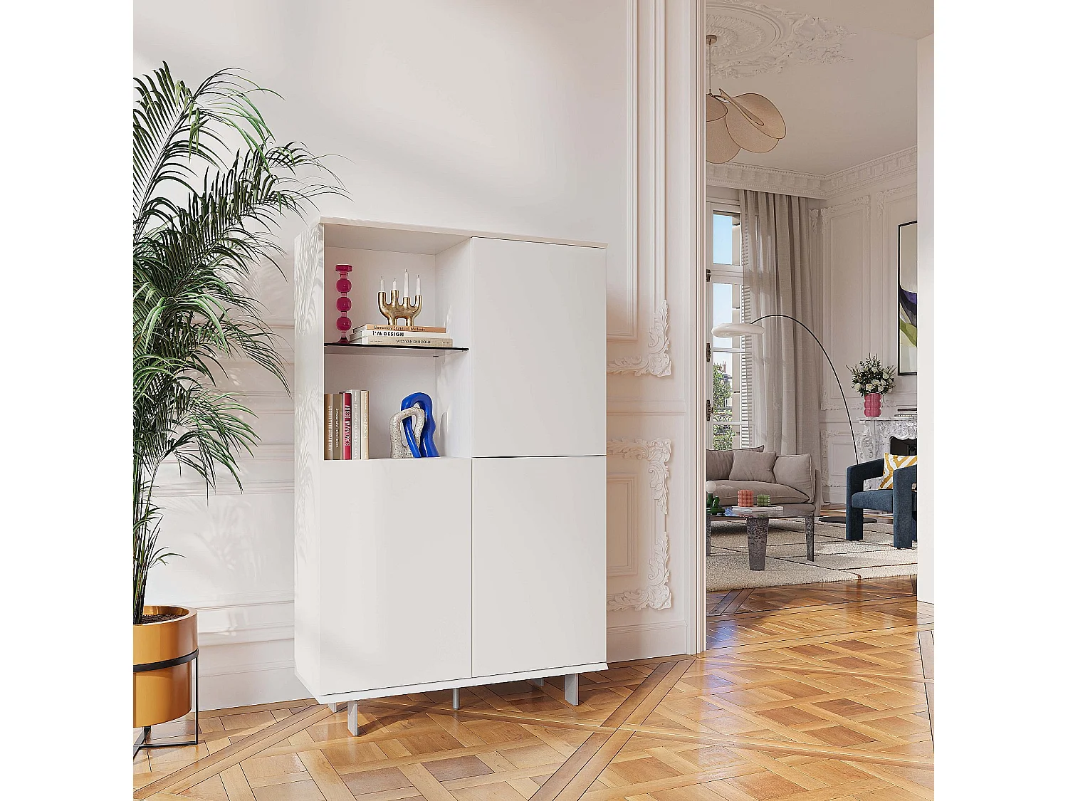 Habitat - Buffet haut 3 portes et pieds en métal - Blanc polaire - Agnes