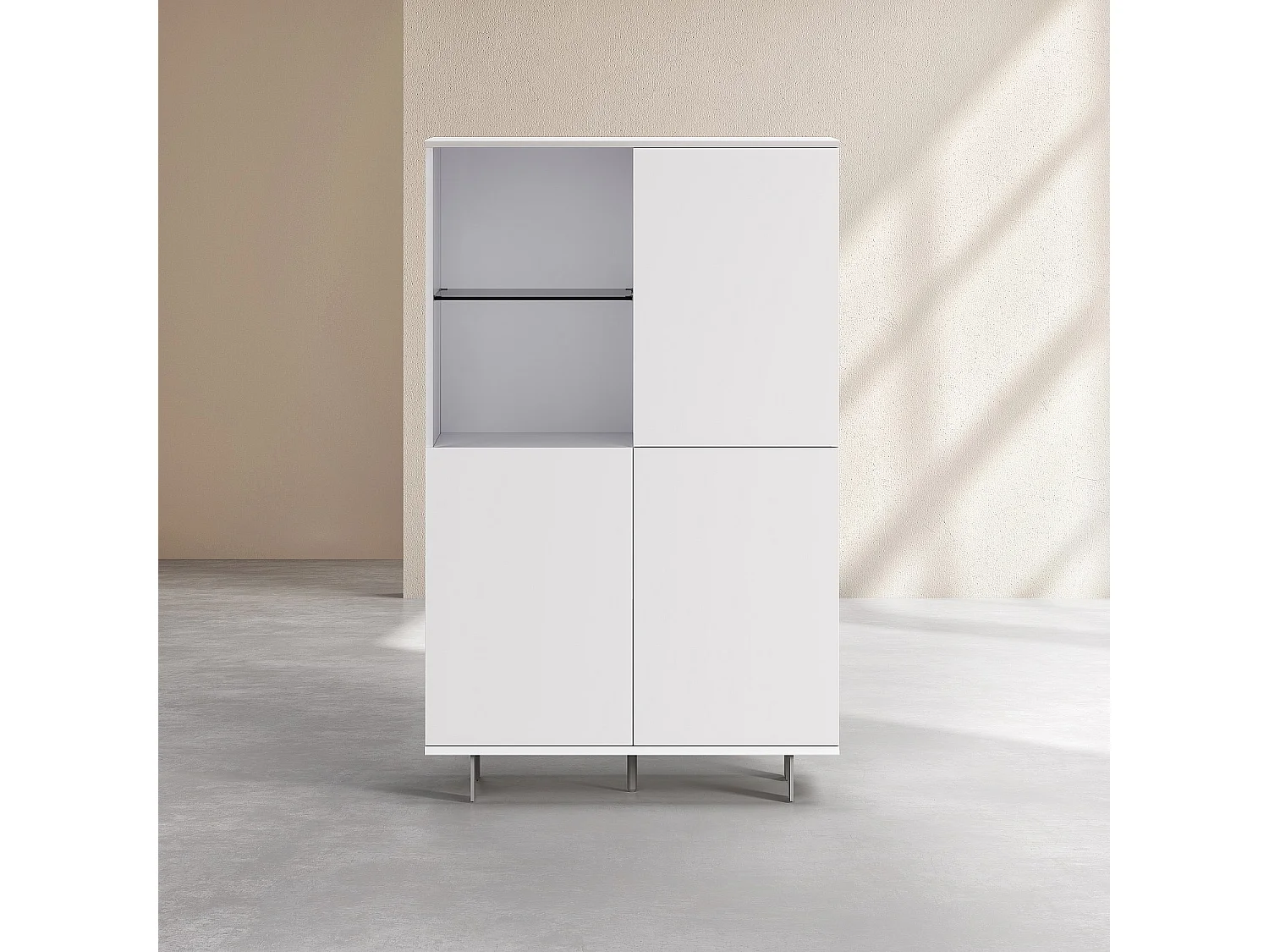 Buffet haut 3 portes et pieds en métal - Blanc polaire