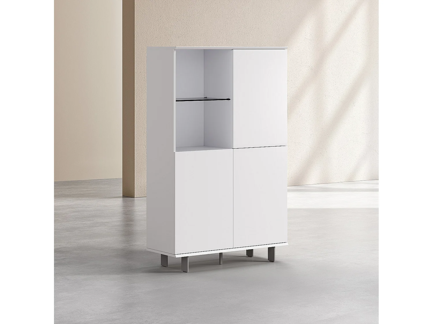 Buffet haut 3 portes et pieds en métal - Blanc polaire