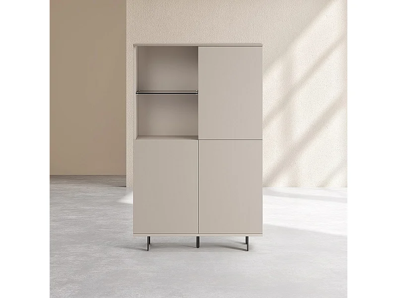 Habitat - Buffet haut 3 portes et pieds en métal - Crème - Agnes