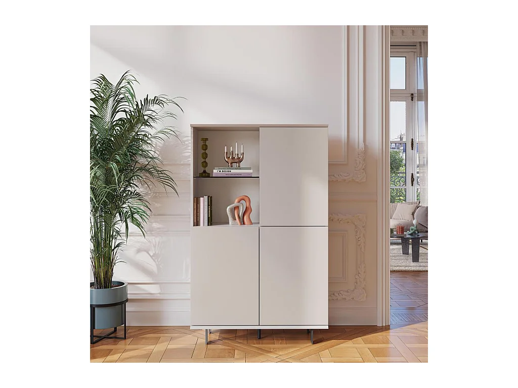 Habitat - Buffet haut 3 portes et pieds en métal - Crème - Agnes