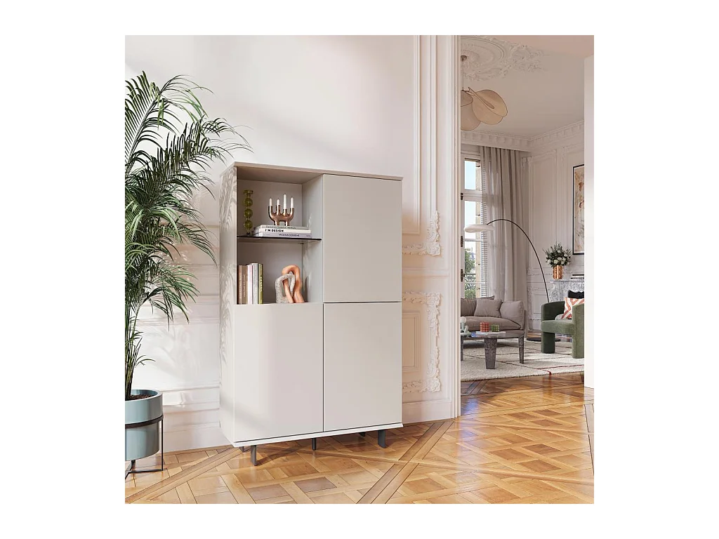 Habitat - Buffet haut 3 portes et pieds en métal - Crème - Agnes