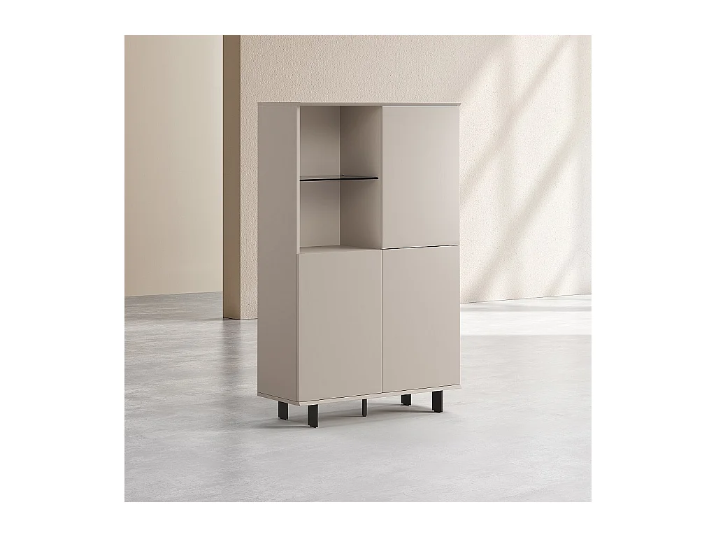 Habitat - Buffet haut 3 portes et pieds en métal - Crème - Agnes