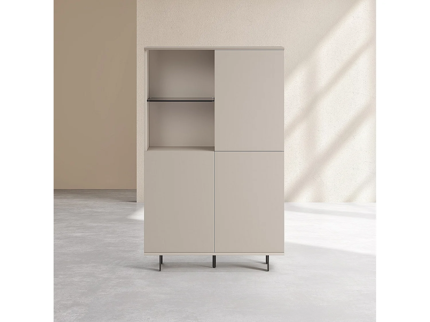 Habitat - Buffet haut 3 portes et pieds en métal - Crème - Agnes