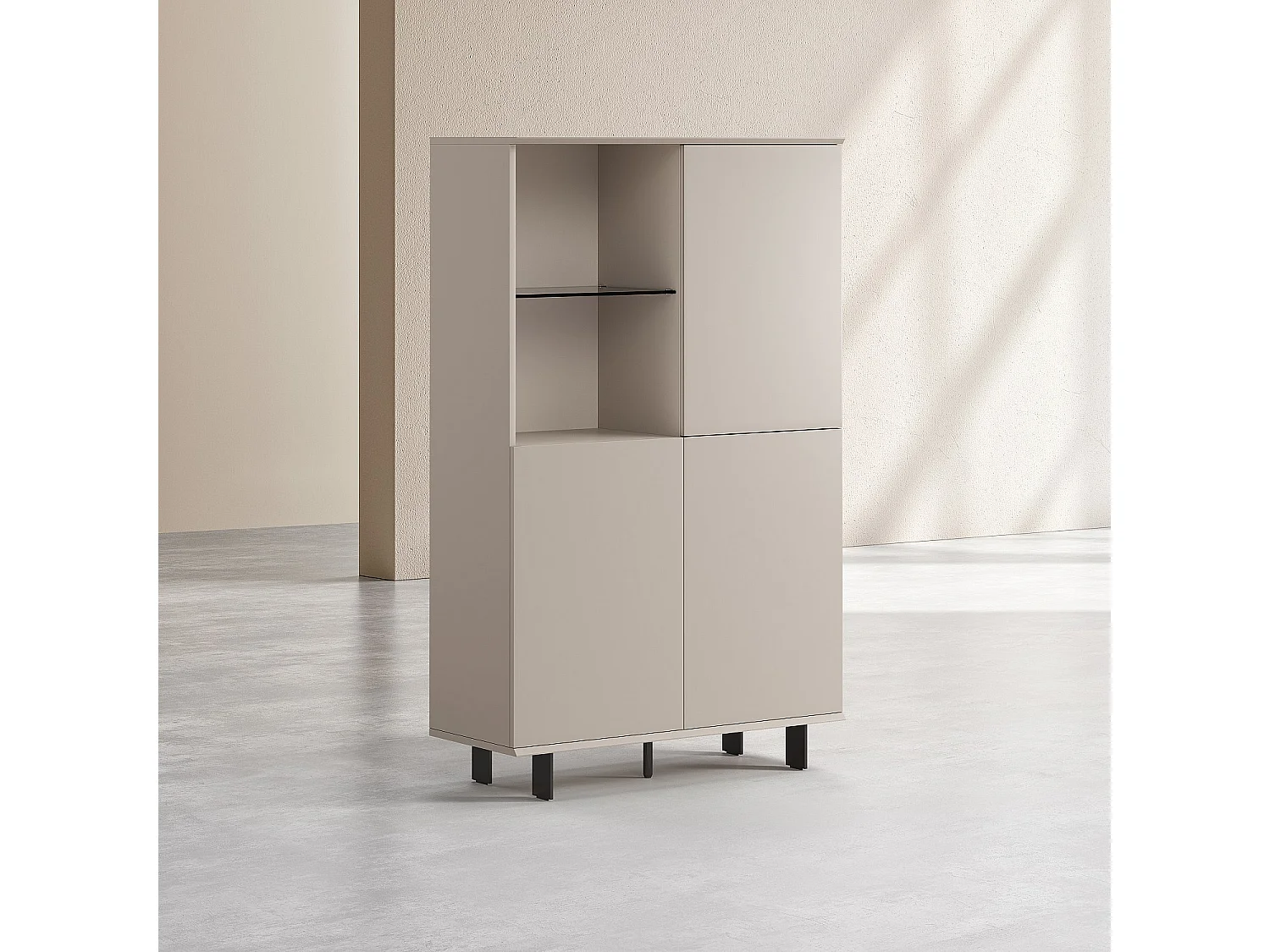 Buffet haut 3 portes et pieds en métal - Crème