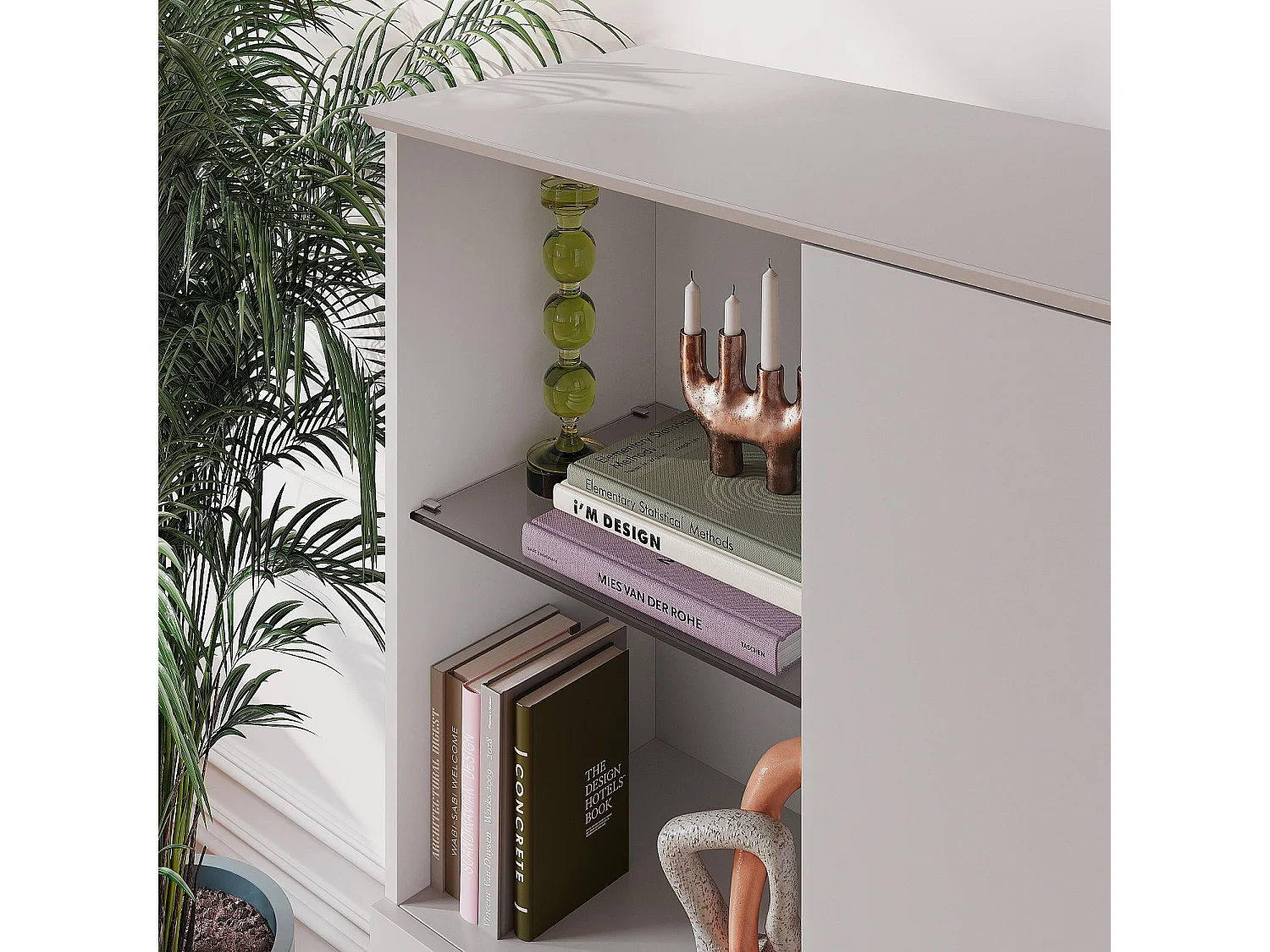 Buffet haut 3 portes et pieds en métal - Crème