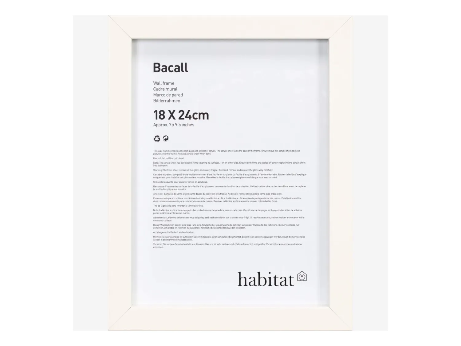 Habitat - Cadre mural en bois - 18 x 24 cm - Blanc - Bacall