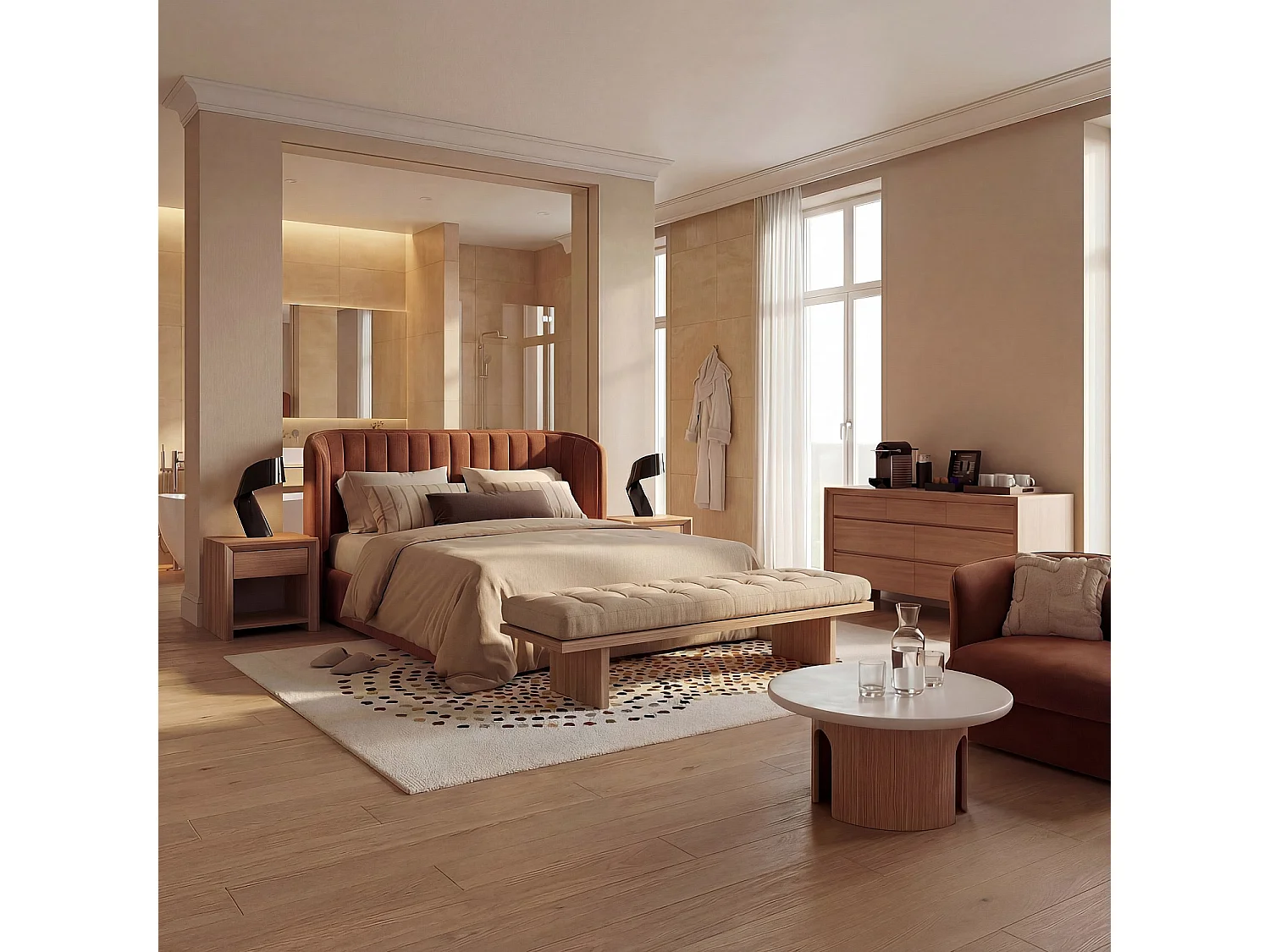 Tête de lit en tissu 244 x 102 cm - Terracotta