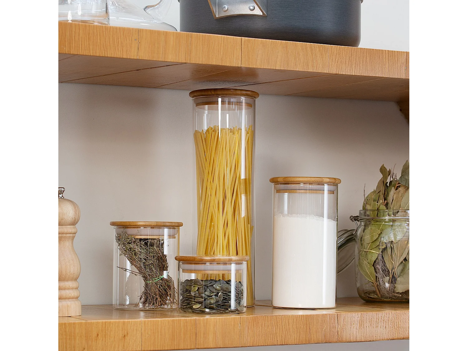 Habitat - Bocal en verre et bambou - 10 x 20 cm - Ferm