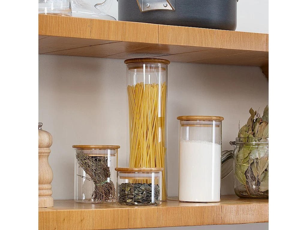 Habitat - Bocal en verre et bambou - 10 x 8 cm - Ferm