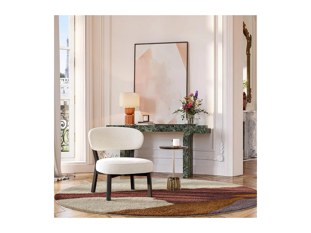 Habitat - Fauteuil en tissu texturé et chêne massif noir - Écru - Mestia