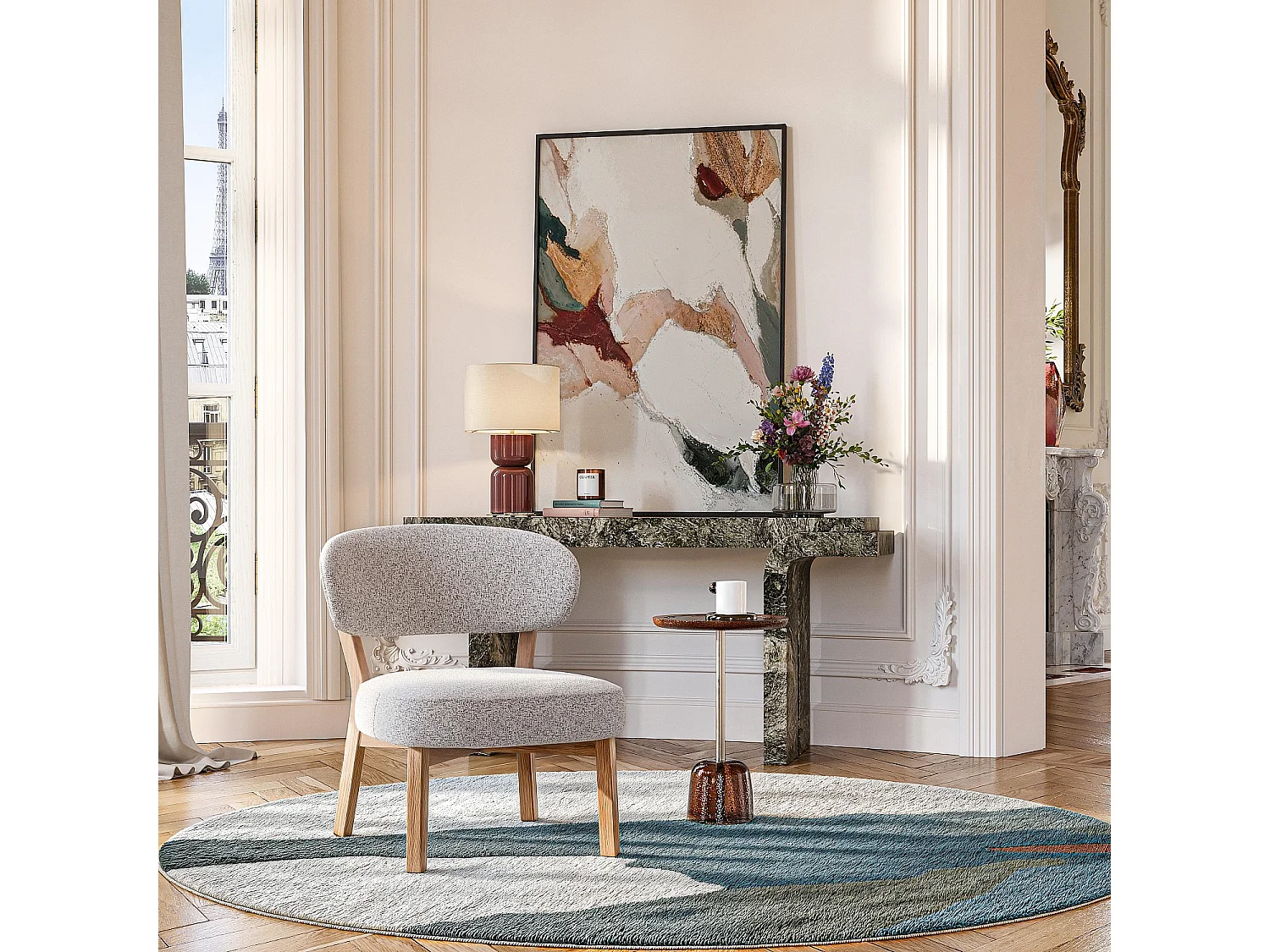 Habitat - Fauteuil en tissu texturé et chêne massif - Beige chiné - Mestia