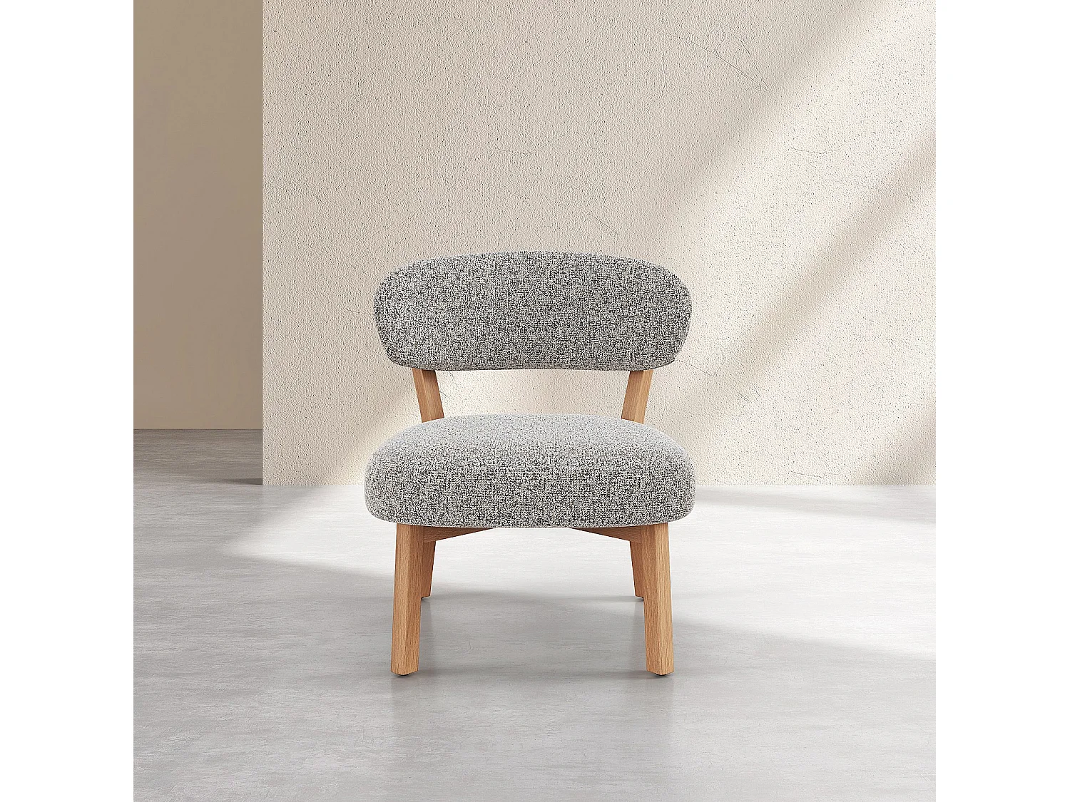 Habitat - Fauteuil en tissu texturé et chêne massif - Beige chiné - Mestia