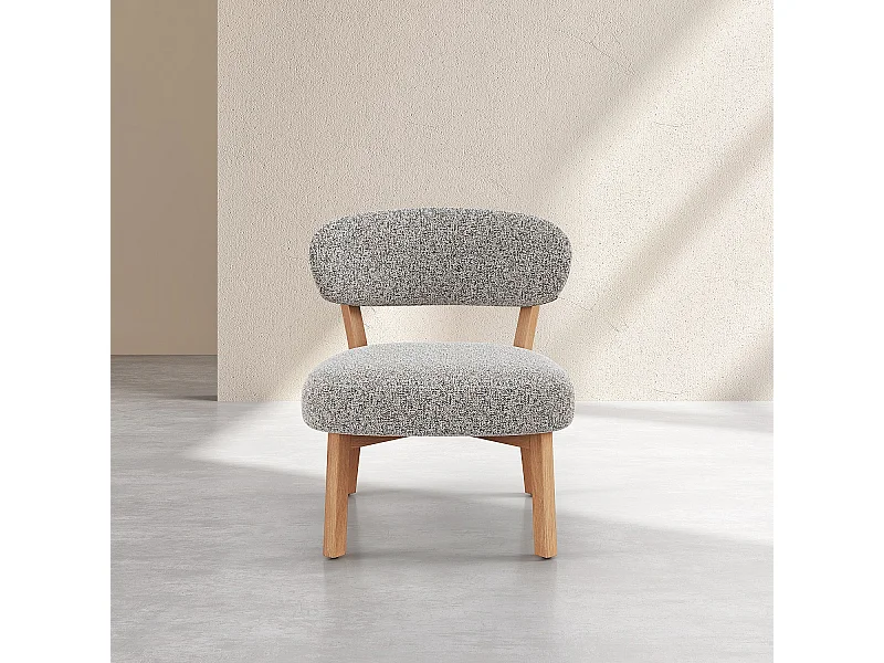 Habitat - Fauteuil en tissu texturé et chêne massif - Beige chiné - Mestia