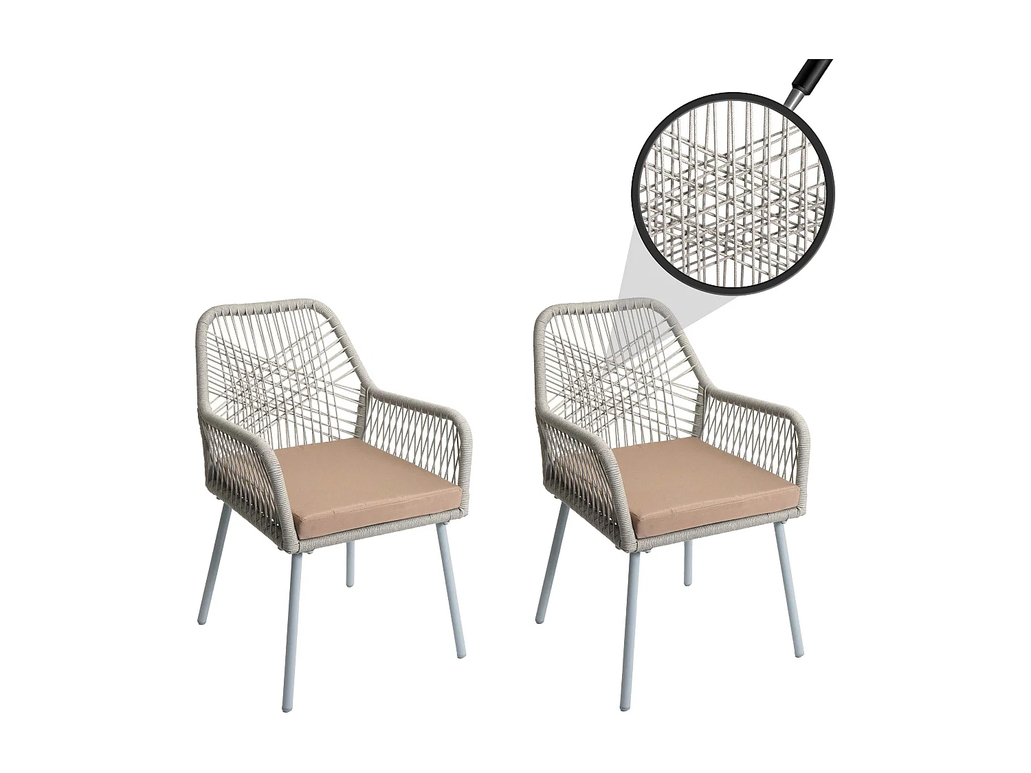 Cadeira de jardim MCW-O12 (conjunto de 2),  cinzento, cobertura taupe