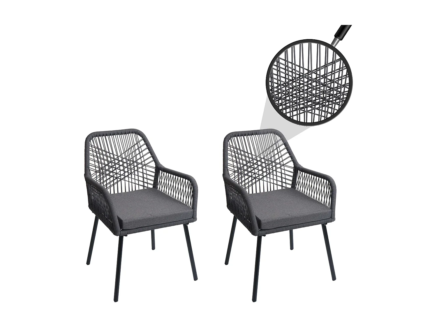 Chaise de jardin MCW-O12 (lot de 2),  anthracite, housse gris foncé