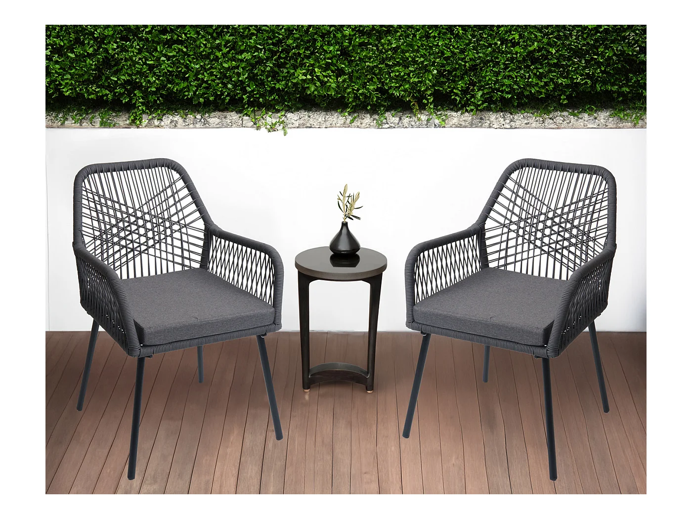 Chaise de jardin MCW-O12 (lot de 2),  anthracite, housse gris foncé