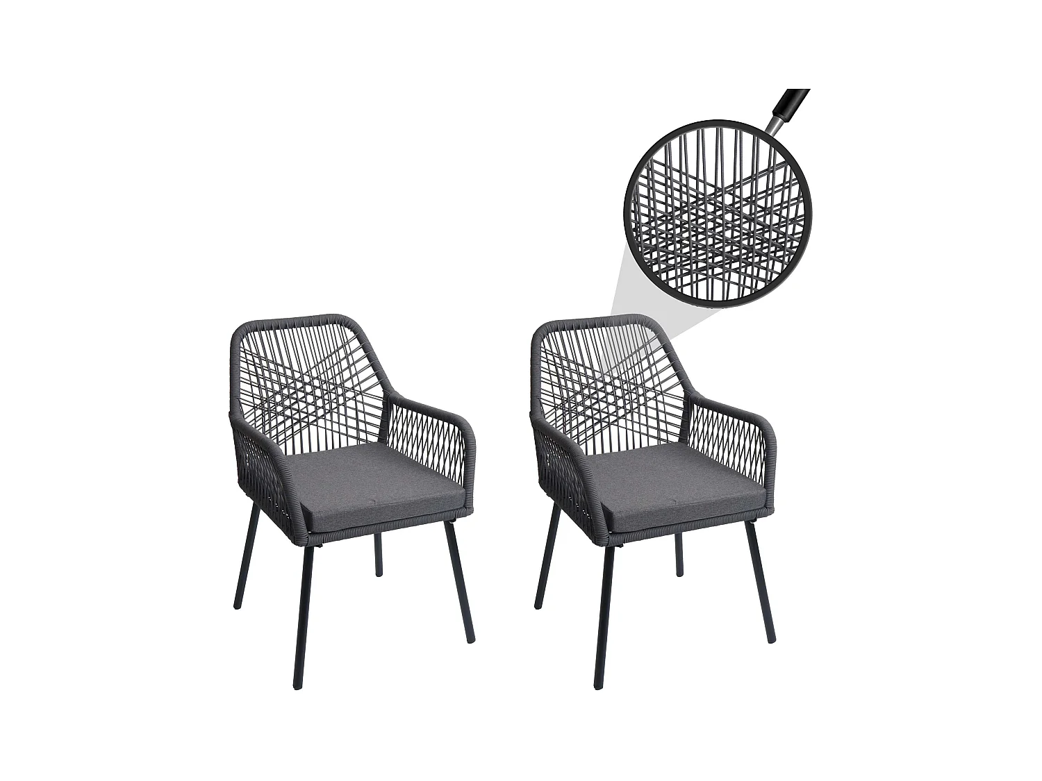 Chaise de jardin MCW-O12 (lot de 2),  anthracite, housse gris foncé
