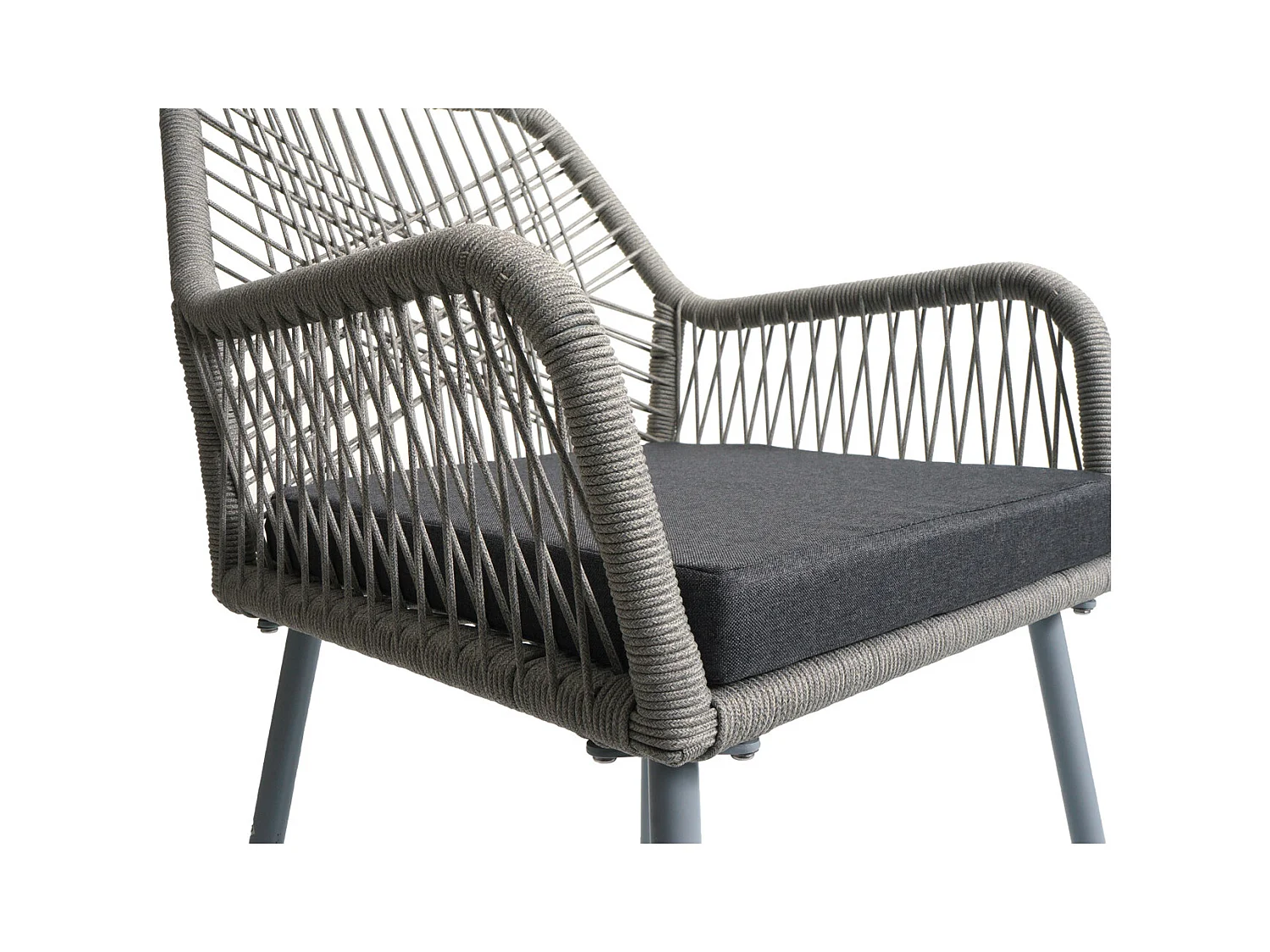 Set 2 sedie da giardino MCW-O12, da esterno alluminio intrecciato a corda Rope ~ grigio chiaro, cuscino grigio scuro