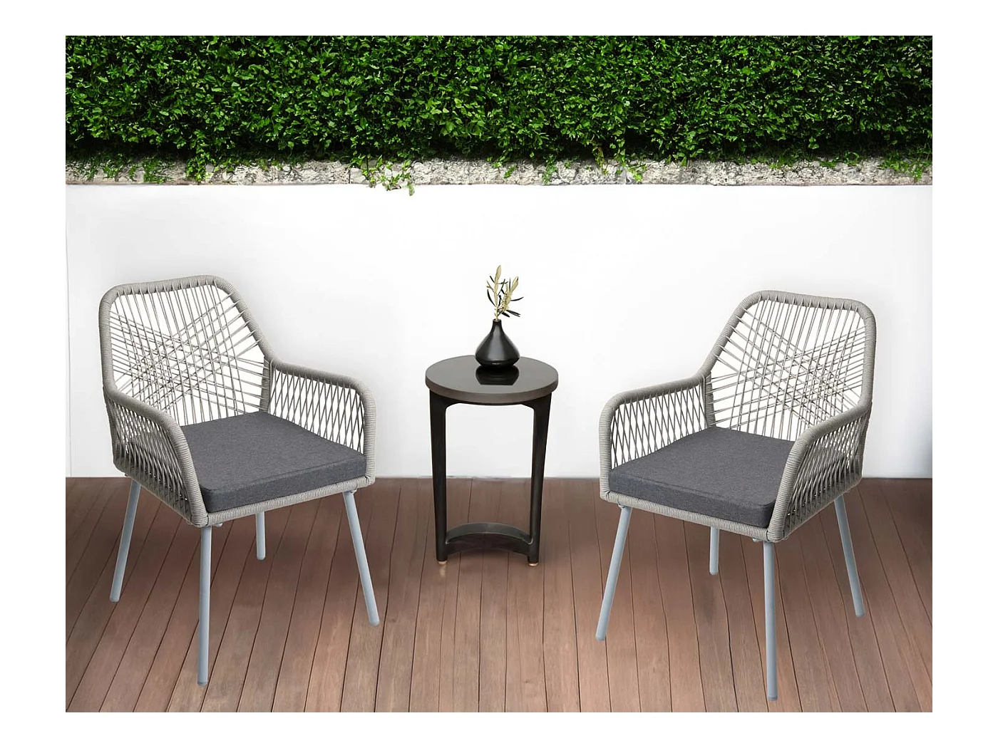 Set 2 sedie da giardino MCW-O12, da esterno alluminio intrecciato a corda Rope ~ grigio chiaro, cuscino grigio scuro