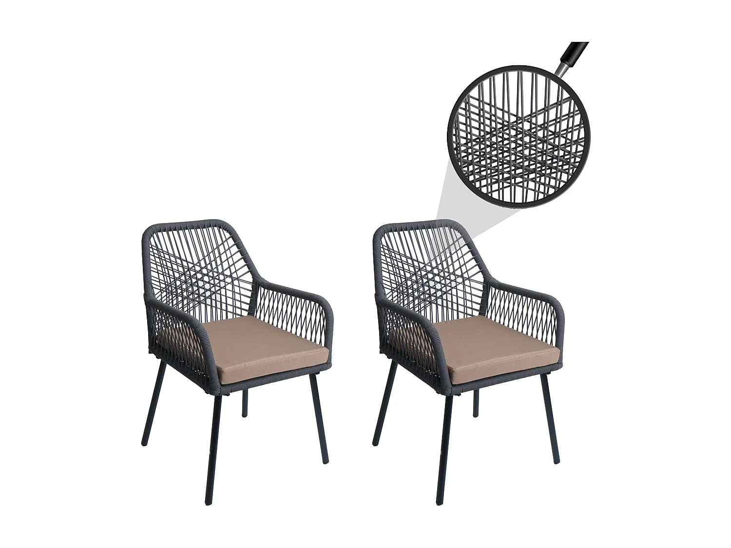 Chaise de jardin MCW-O12 (lot de 2),  anthracite, housse taupe