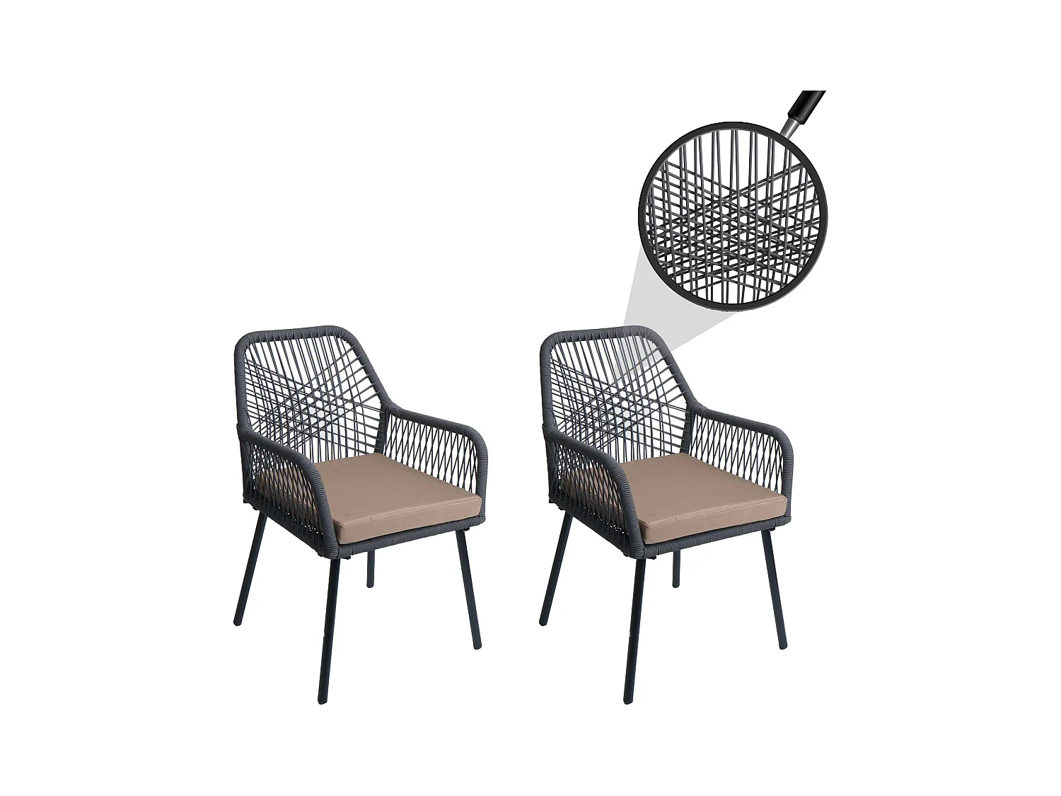 Chaise de jardin MCW-O12 (lot de 2),  anthracite, housse taupe