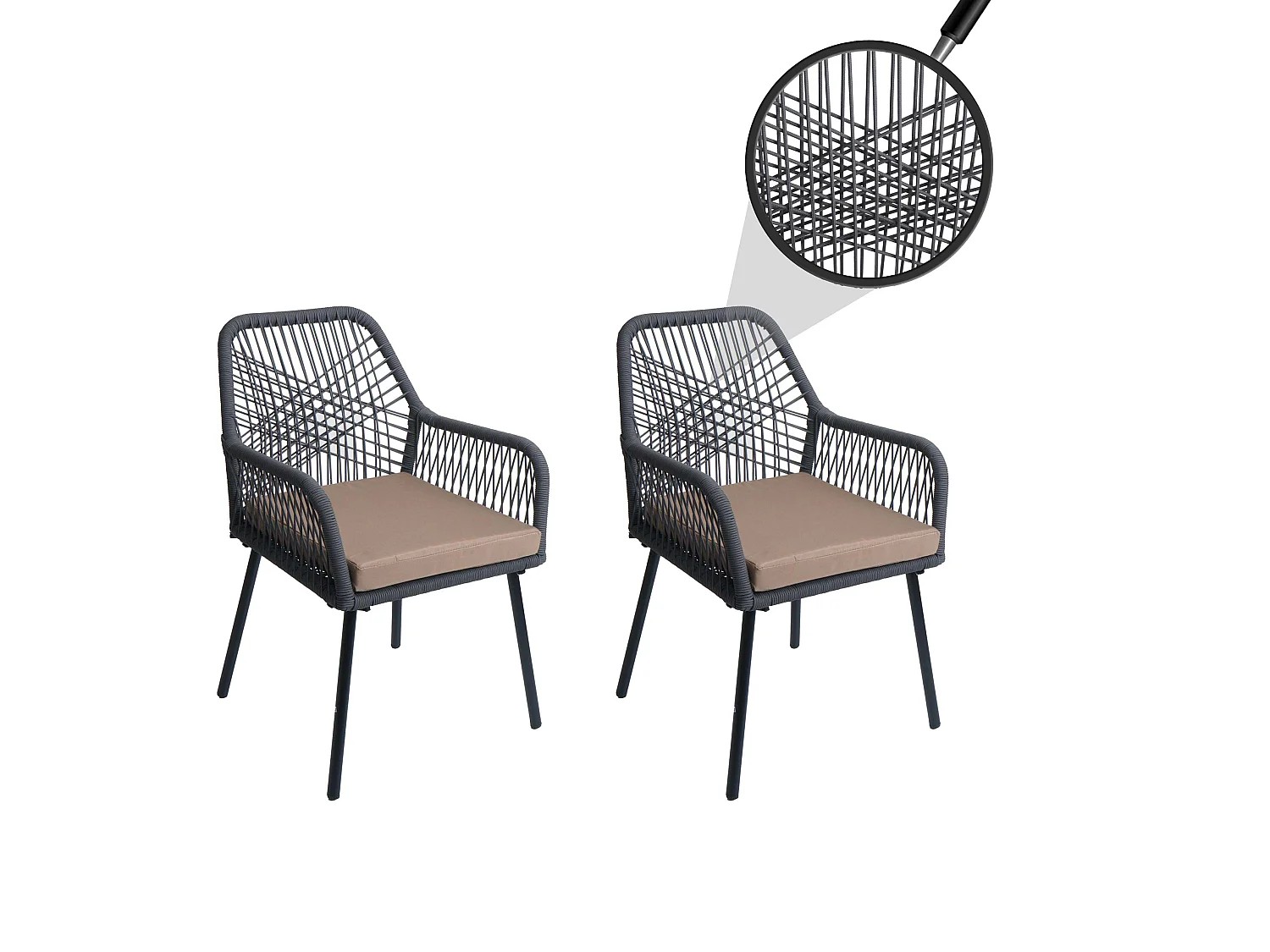 Tuinstoel MCW-O12 (set van 2),  antraciet, hoes taupe