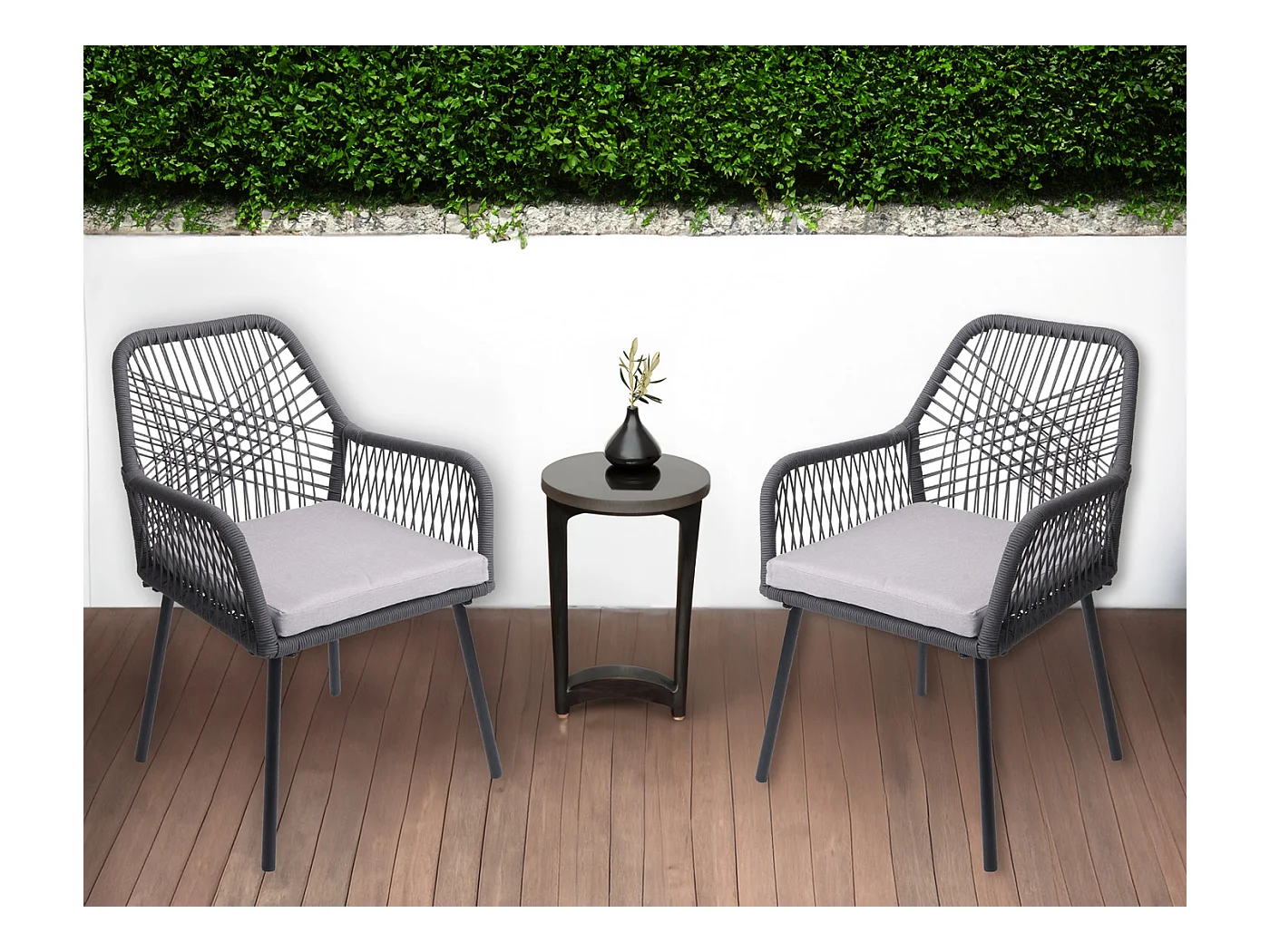 Chaise de jardin MCW-O12 (lot de 2),  anthracite, housse grise