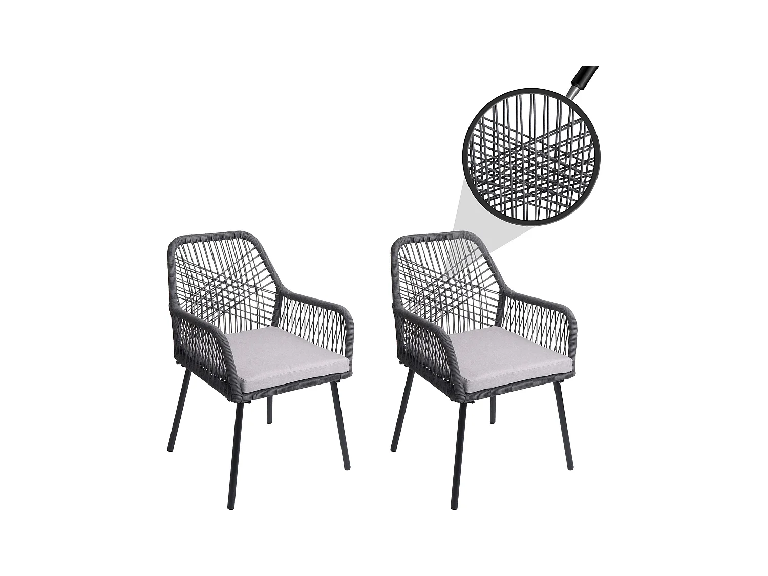 Chaise de jardin MCW-O12 (lot de 2),  anthracite, housse grise