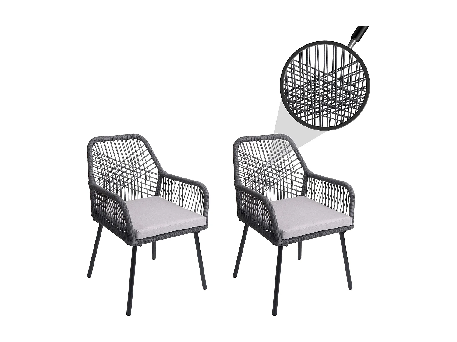 Cadeira de jardim MCW-O12 (conjunto de 2),  antracite, cobertura cinzenta