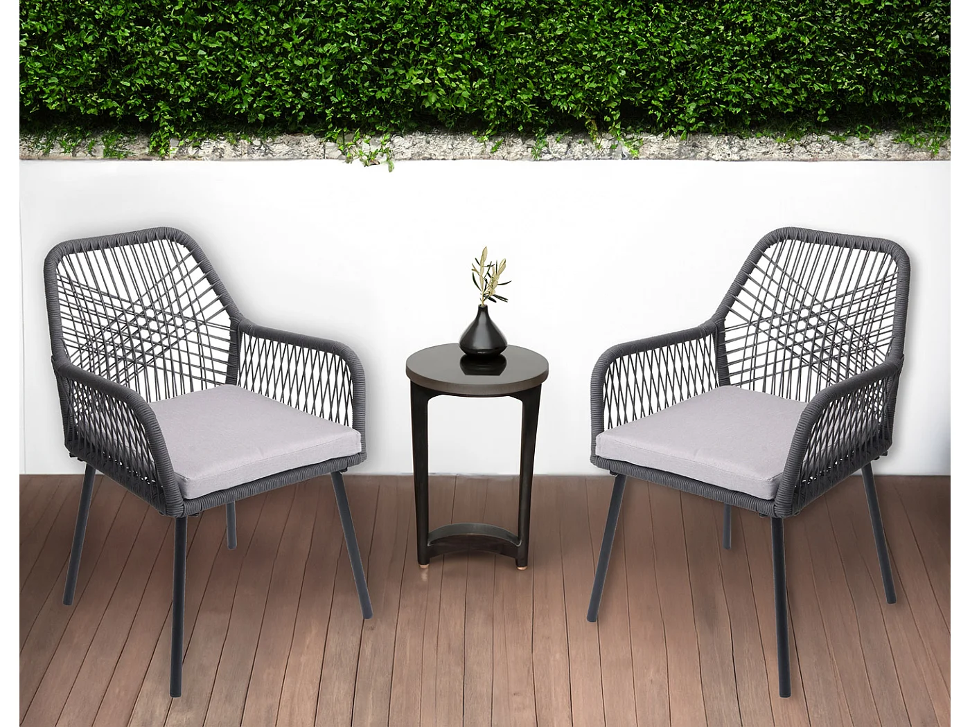 Cadeira de jardim MCW-O12 (conjunto de 2),  antracite, cobertura cinzenta